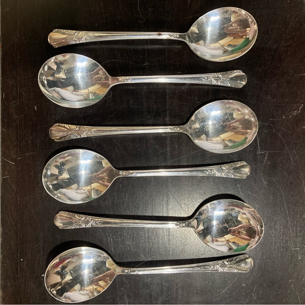 Vintage Wm Rogers 6 Silver Plated Soup Spoons AVALON cabin 1940’s Set of 6